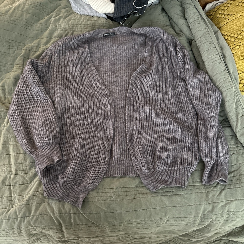 SHEIN Women's Ribbed Gray Cardigan